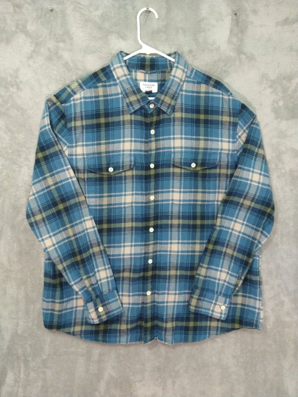 American Eagle Shirt Mens 2XL Blue Plaid Flannel Super Soft Button Up Cotton